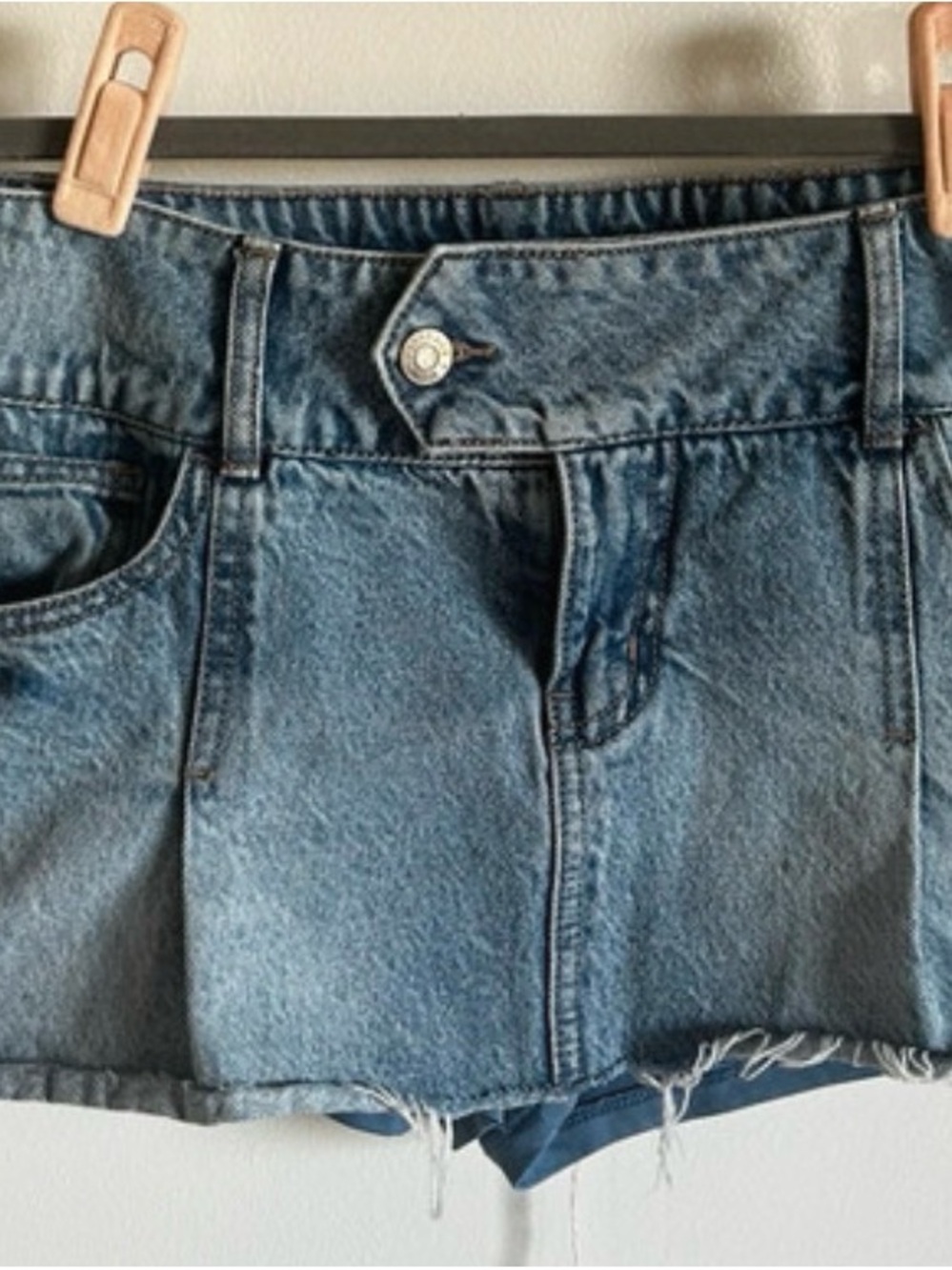 Garage Light Blue Raw-Hem Jean Mini Micro Skirt Skort